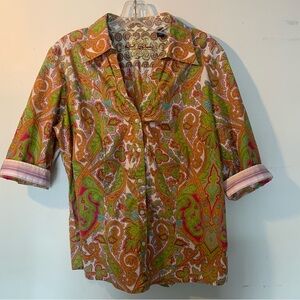 Robert Graham Women’s Paisley Blouse Button up Shirt Flip Cuff Size XL